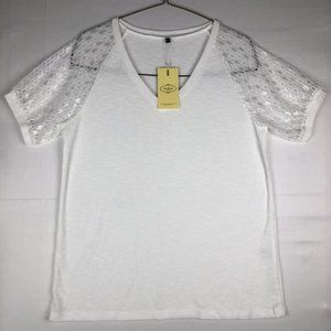 Hao Mei Li collection tops blouse white See Through short Sleeve Size Large
